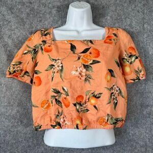 LOFT Petites Oranges Floral Print Tie Back Square Neck Crop Top Festival Resort‎